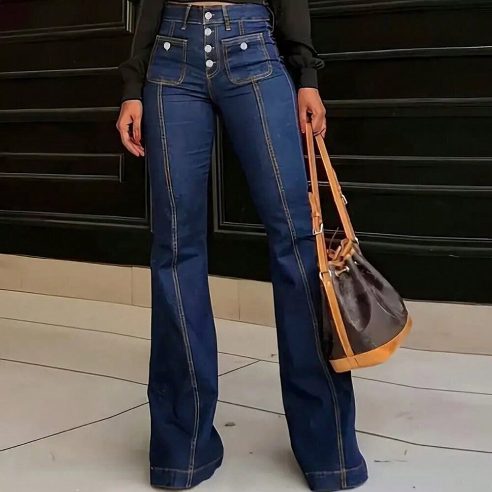 Dark Wash Casual Women's Mom Fit Jeans